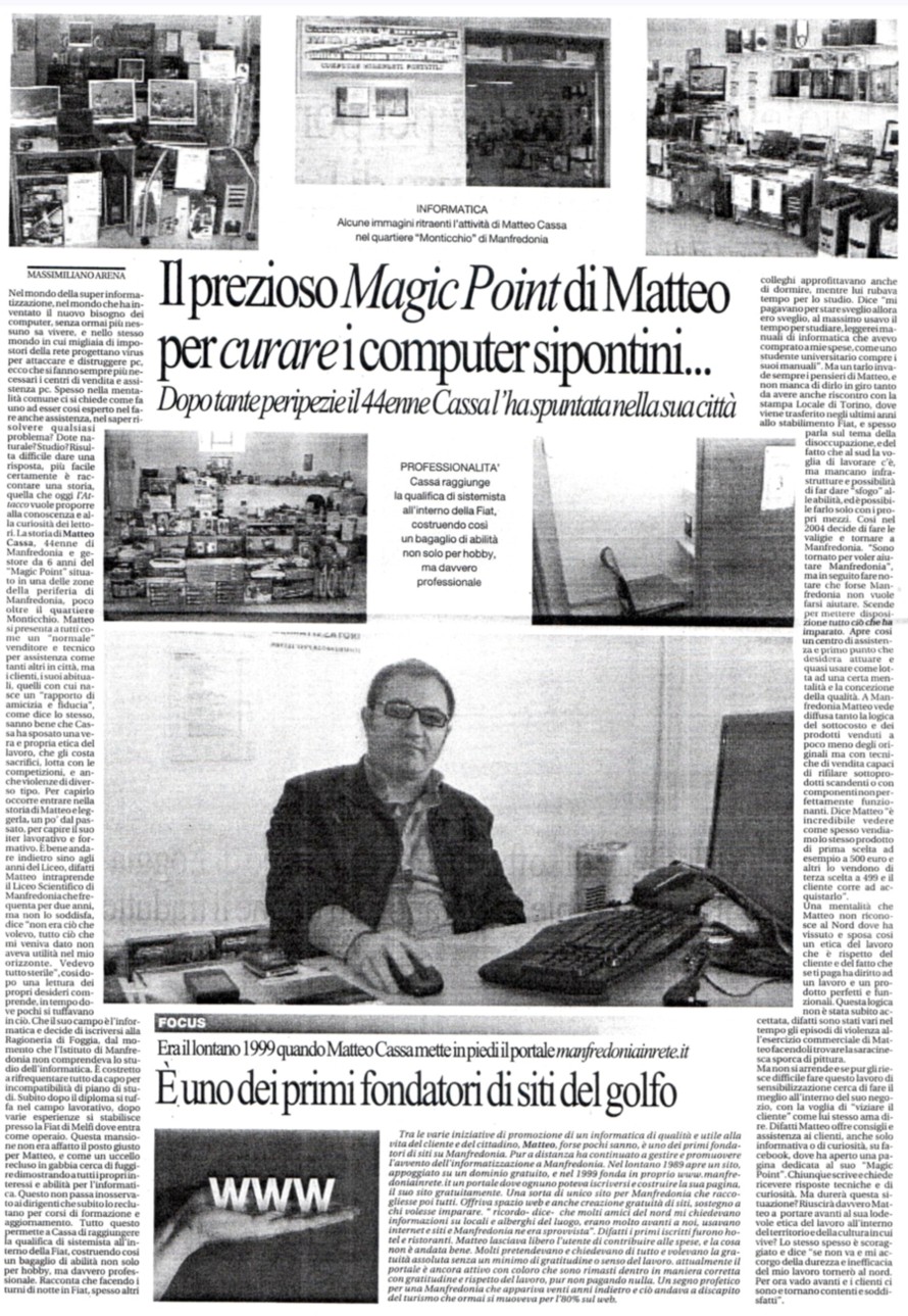 articolo di giornale sul mio Magic Point